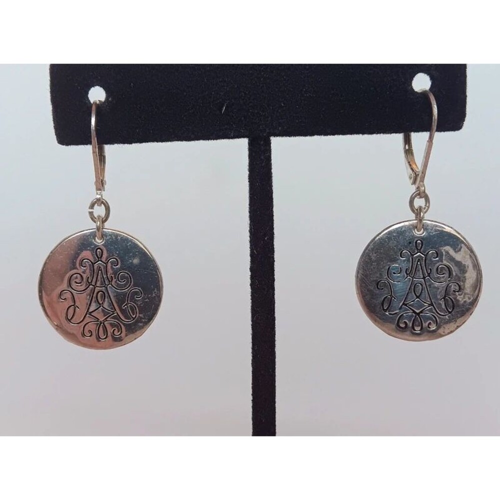 Vintage Silver Plated Swirl Script Coin Earrings